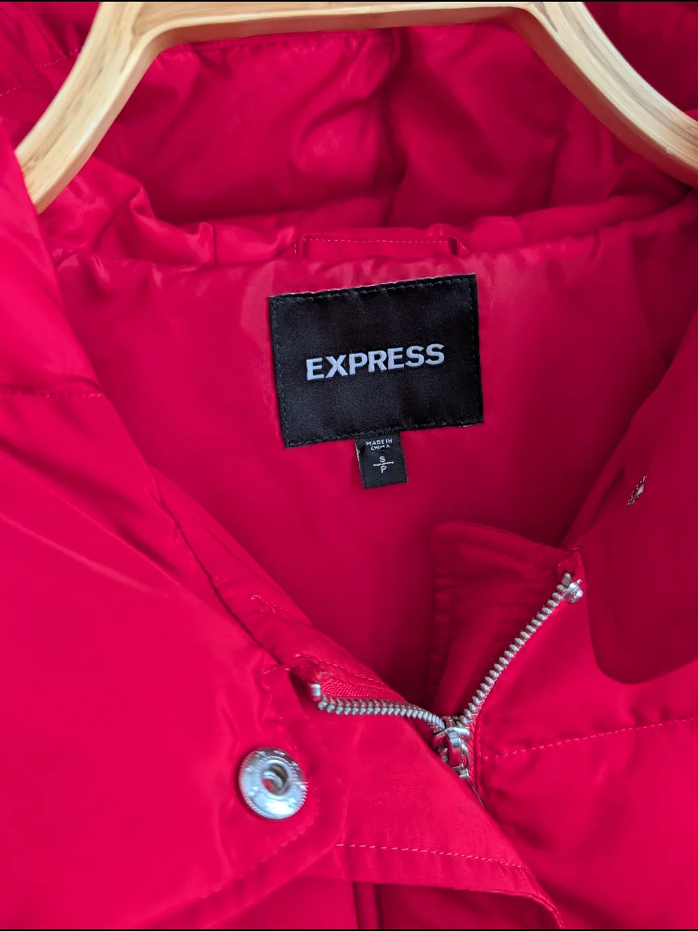 EXPRESS Red Puffer Jacket Hooded with Lace-Up Sides | Size